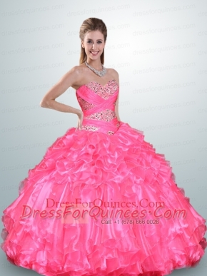 Unique Hot Pink Dress For Quinceanera with Beading and Ruffles for 2015