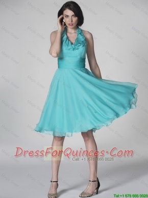 The Super Hot Halter Top Turquoise Prom Dresses with Ruffles and Belt
