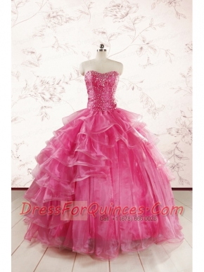 Hot Pink Sweetheart Beading Quinceanera Dresses with Brush Train