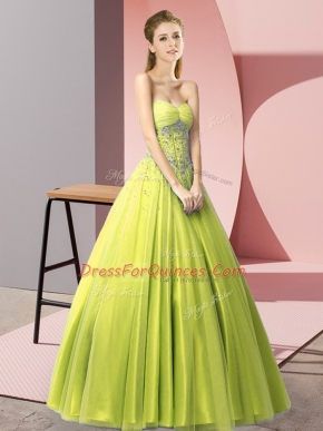 Sweetheart Sleeveless Homecoming Dress Floor Length Beading Yellow Green Tulle