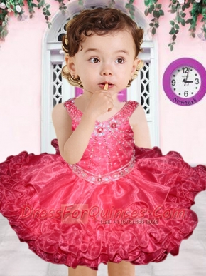 Cute Ball Gown Straps Mini-length Beading Ruffles Red Little Girl Dress