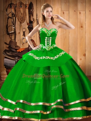 Cheap Green Sleeveless Organza Lace Up Sweet 16 Quinceanera Dress for Military Ball and Sweet 16 and Quinceanera
