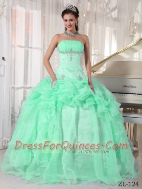 2014 Apple Green Ball Gown Strapless Floor-length Cheap Quinceanera Dresses