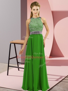 Beading Homecoming Dress Green Side Zipper Sleeveless Floor Length