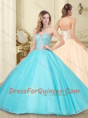 Romantic Beaded Tulle Lace Up Sweet 16 Quinceanera Dress in Aqua Blue