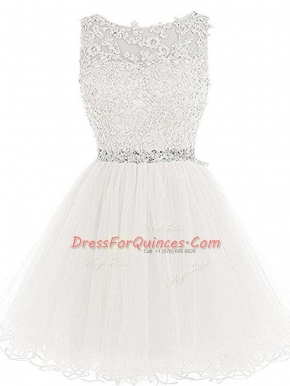 White Scoop Lace Up Beading and Lace and Appliques Homecoming Dress Sleeveless