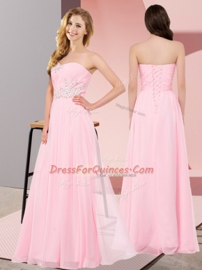 Top Selling Baby Pink Sleeveless Appliques Floor Length Prom Gown