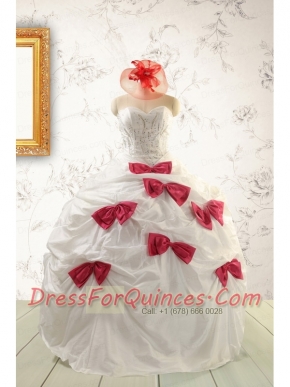 Cheap White Quinceanera Dresses with Beading and Bowknots For 2015
