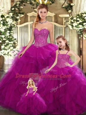 Glittering Sweetheart Sleeveless Organza 15th Birthday Dress Beading and Ruffles Lace Up