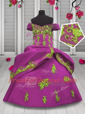 Hot Pink Off The Shoulder Neckline Beading and Appliques Little Girls Pageant Dress Wholesale Sleeveless Lace Up