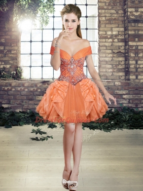 Fabulous Tulle Off The Shoulder Sleeveless Lace Up Beading and Ruffles in Orange