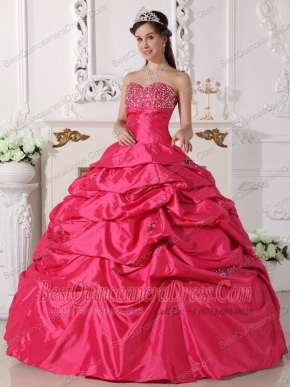 Coral Red Ball Gown Sweetheart Floor-length Taffeta Beading Quinceanera Dress