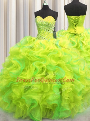 Floor Length Multi-color Quinceanera Gowns Organza Sleeveless Beading and Ruffles