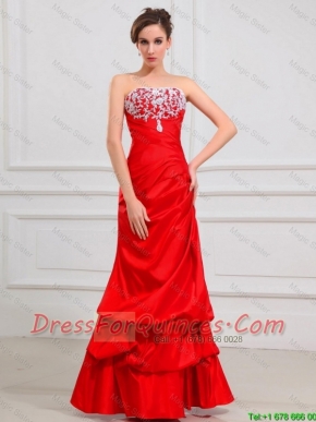 Luxurious Column Strapless Appliques Prom Dresses in Red