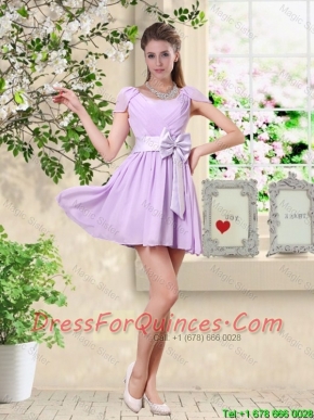 Decent Scoop Bowknot Prom Dresses with Cap Sleeves