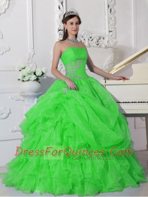 Elegant Green Ball Gown Strapless Floor-length Organza Beading Quinceanera Dress