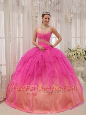 Quinceanera Dress In Hot Pink Ball Gown Strapless With Organza Beading New Styles