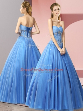 Floor Length A-line Sleeveless Baby Blue Evening Dress Lace Up