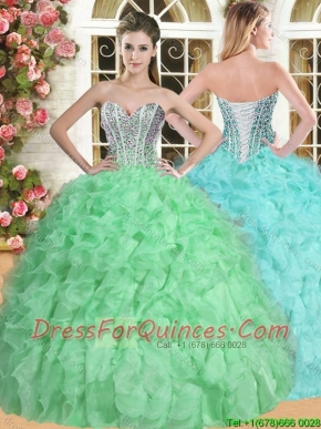 Elegant Spring Green Quinceanera Dress with Beading and Ruffles for Spring