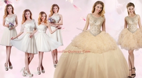 Most Popular Scoop Champagne Organza and Tulle Lace Up Quinceanera Gown Sleeveless Floor Length Beading and Ruffles