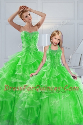 Excellent Sleeveless Beading and Ruffled Layers Floor Length Ball Gown Prom Dress
