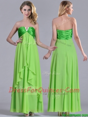 Pretty Beaded Decorated V Neck Spring Green Prom Dress in Ankle Length