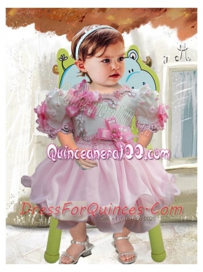 Backless Short Sleeves Beading and Ruffles Little Girl Dresses for 2014