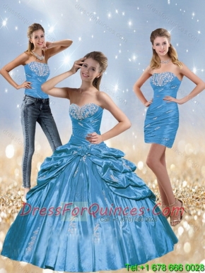 2015 Classical Baby Blue Quinceanera Dresses with Beading and Pick Ups