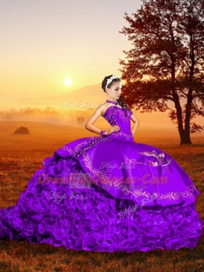 Lavender Sleeveless Brush Train Embroidery Vestidos de Quinceanera