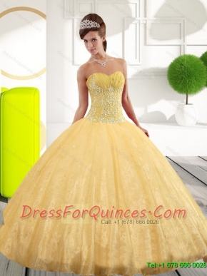 Custom Made Sweetheart Appliques Gold Quinceanera Dresses for 2015 Spring