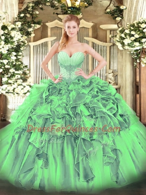Ball Gowns Sweetheart Sleeveless Organza Floor Length Lace Up Beading and Ruffles Sweet 16 Quinceanera Dress