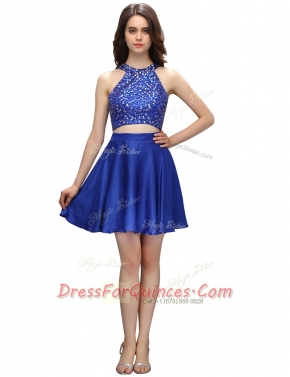 Beauteous Royal Blue High-neck Neckline Beading Sleeveless Zipper