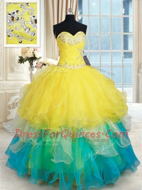 Hot Selling Multi-color Sweetheart Neckline Beading and Ruffles Quinceanera Gowns Sleeveless Lace Up