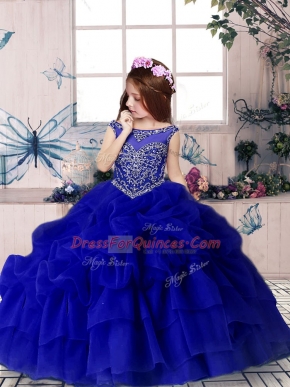 Royal Blue Sleeveless Beading and Pick Ups Floor Length Pageant Gowns