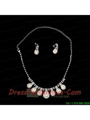 Elegant Pearl With RhinestoneWedding Jewelry Set Including Necklace And Earrings