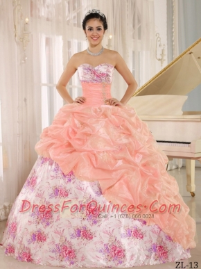 2013 Fashionable Printing Sweetheart With Beaded and Pick-ups In Multi-color For Custom Made