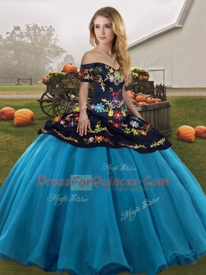 Tulle Sleeveless Floor Length 15 Quinceanera Dress and Embroidery