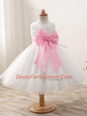 Pretty White Zipper Kids Formal Wear Bowknot Sleeveless Mini Length
