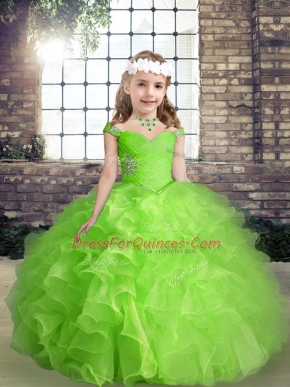 Dramatic Lace Up Kids Formal Wear Beading and Ruffles Sleeveless Floor Length