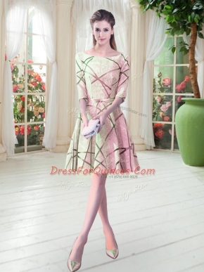 A-line Prom Gown Yellow Scoop Half Sleeves Knee Length Lace Up