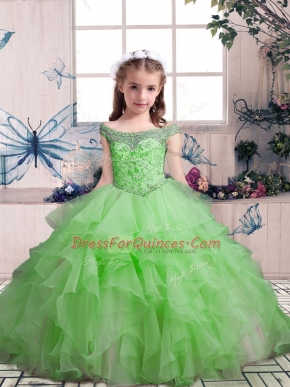 Hot Selling Organza Scoop Sleeveless Lace Up Beading and Ruffles Girls Pageant Dresses in
