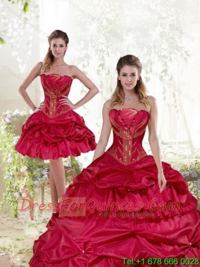 Pretty Beading and Pick Ups Quinceanera Dress in Wine Red for 2015