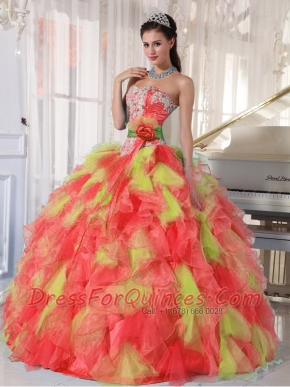 Perfect Appliques and Ruffles Organza Multi-color Quinceanera Dress