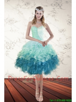 2015 Pretty  Multi Color  Sweetheart Ruffled Prom Dresses with Beading