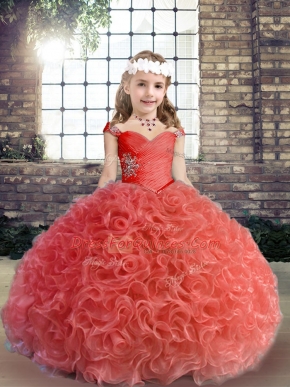 Beautiful Red Straps Lace Up Beading and Ruching Pageant Dress for Womens Sleeveless