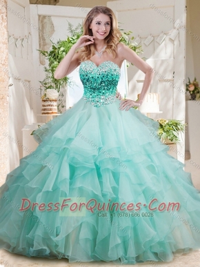 Elegant Floor Length Big Puffy Quinceanera Dress with Beading and Ruffles Layers