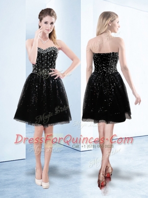 Black Sweetheart Lace Up Beading and Sequins Dress for Prom Sleeveless