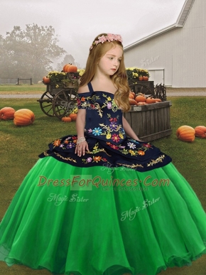 Affordable High Low Green Child Pageant Dress Organza Sleeveless Embroidery