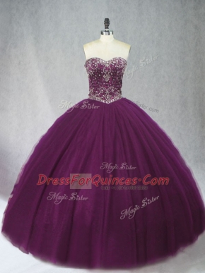 Dark Purple Sweetheart Neckline Beading 15 Quinceanera Dress Sleeveless Lace Up