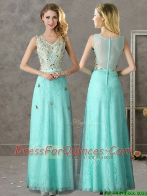 Discount Beaded and Applique V Neck Dama Dresses in Apple Green